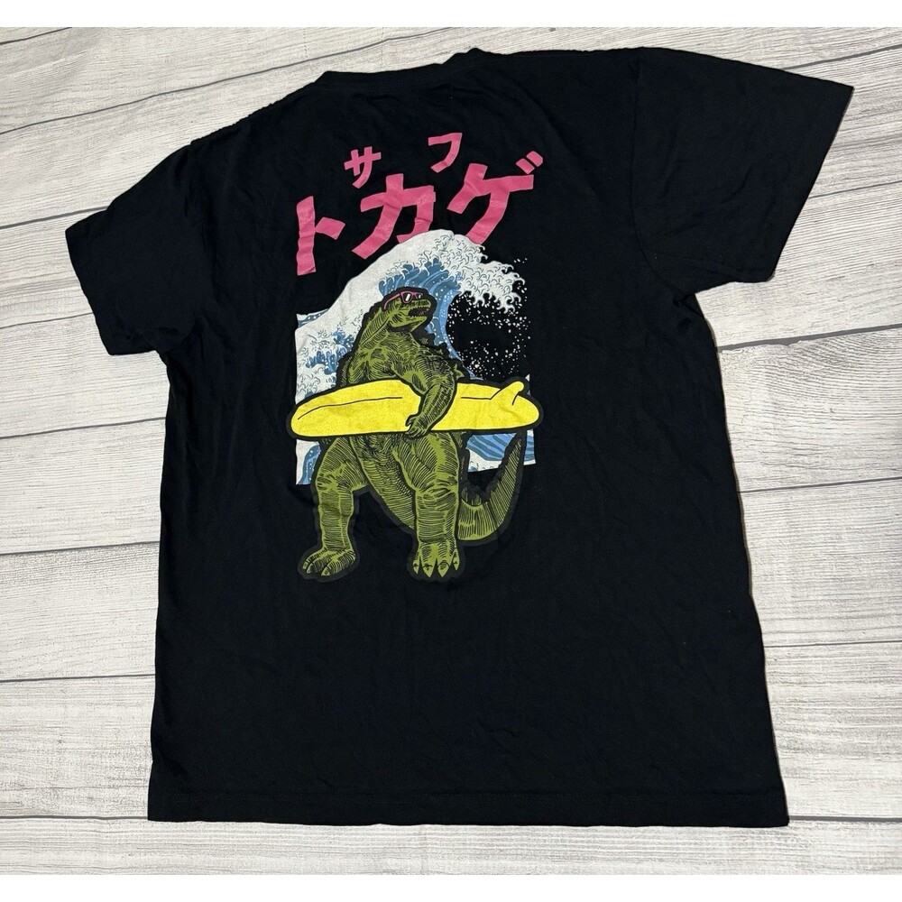 Surfing Godzilla Japan Kaiju Graphic T Shirt LCM International Size Large Black